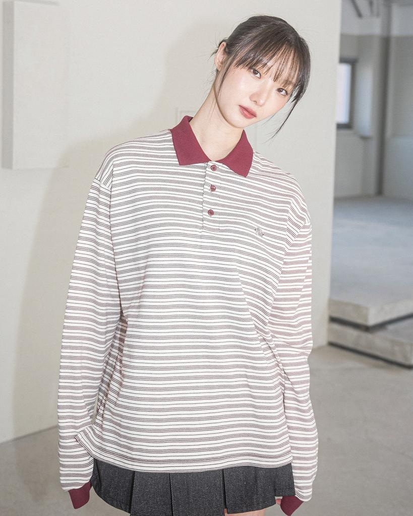 HAVISM Aurora Stripe Collar L/S Tee(Ivory)