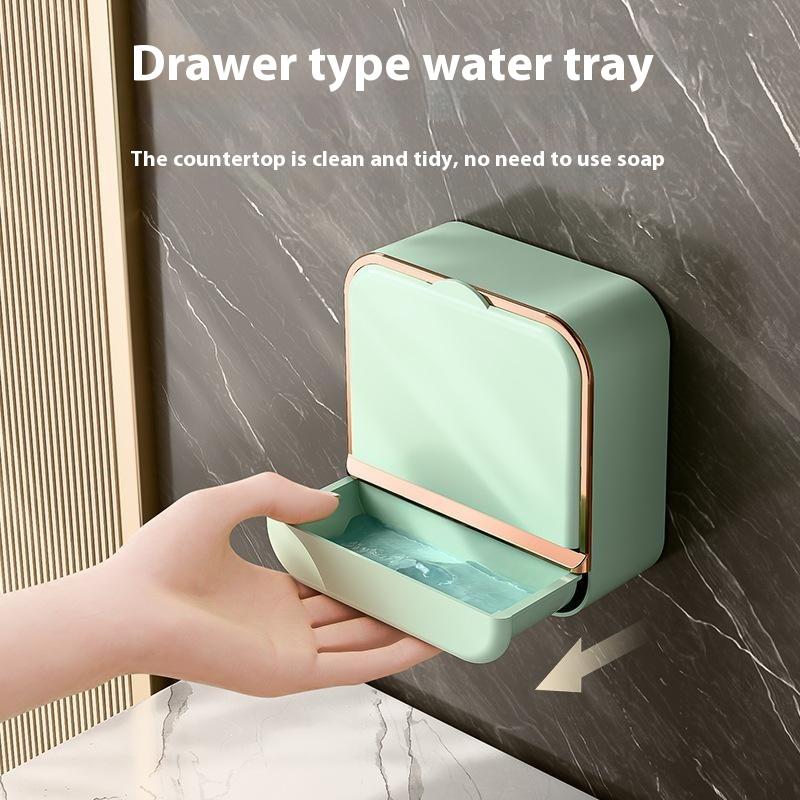 Boîte à Savon Murale avec Couvercle, Plateau à Savon Drainant Sans Perçage, Simple Support de Rangement pour Savon pour Salle de Bain Domestique, Accessoires de Salle de Bain