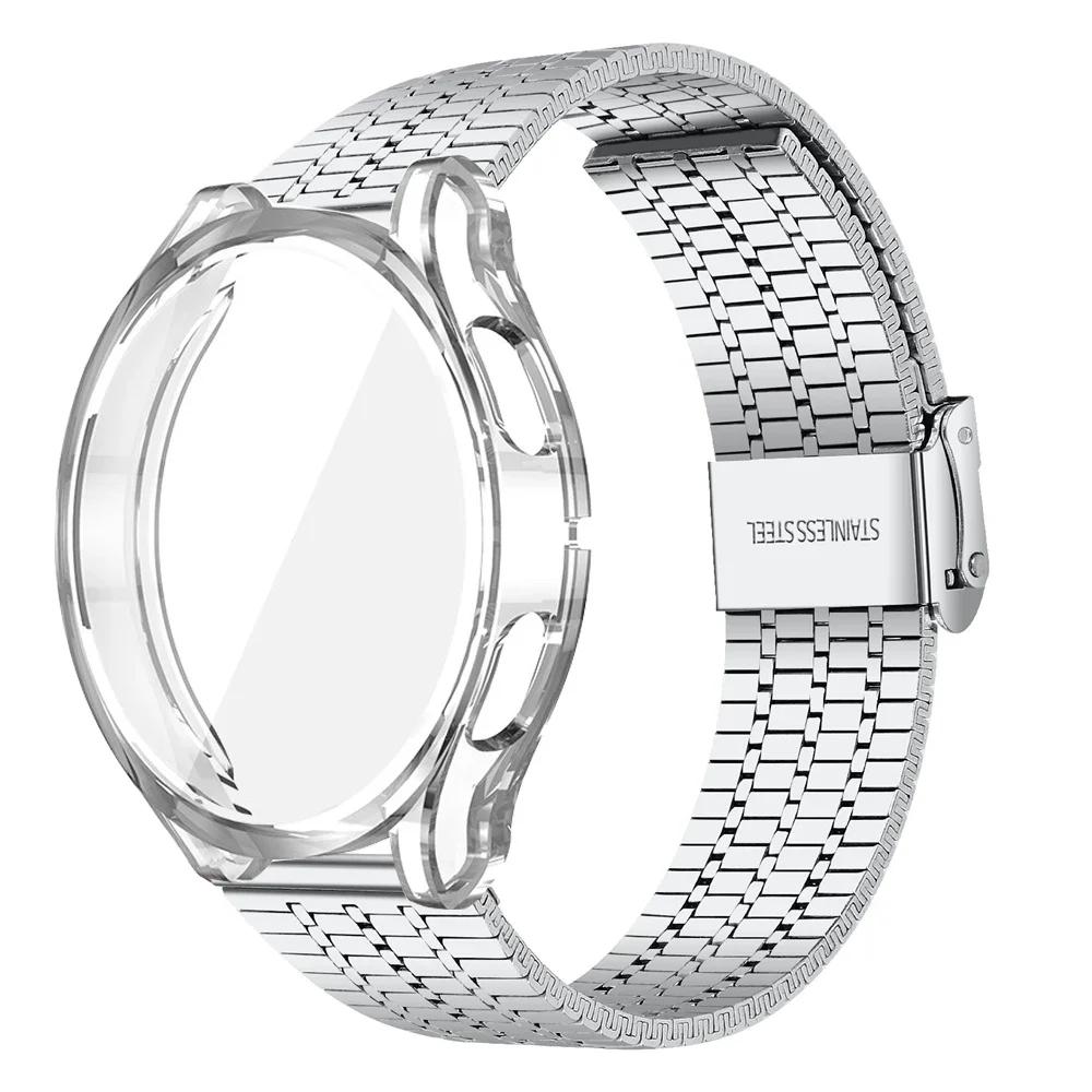For Samsung Galaxy Watch 7 6 5 4 40mm 44mm 5pro 45mm Band+case TPU Bumper 6classic 47mm 43 Stainless Steel Strap Protector Case
