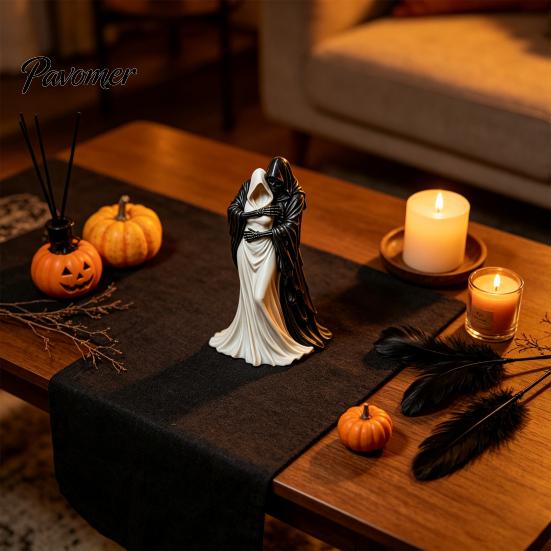 Gothic Home Decor Hugging Reaper Figurine, Resin Black And White Skeleton Bookshelf Art Statue for Bookshelves Desktop, Retro Halloween Atmosphere