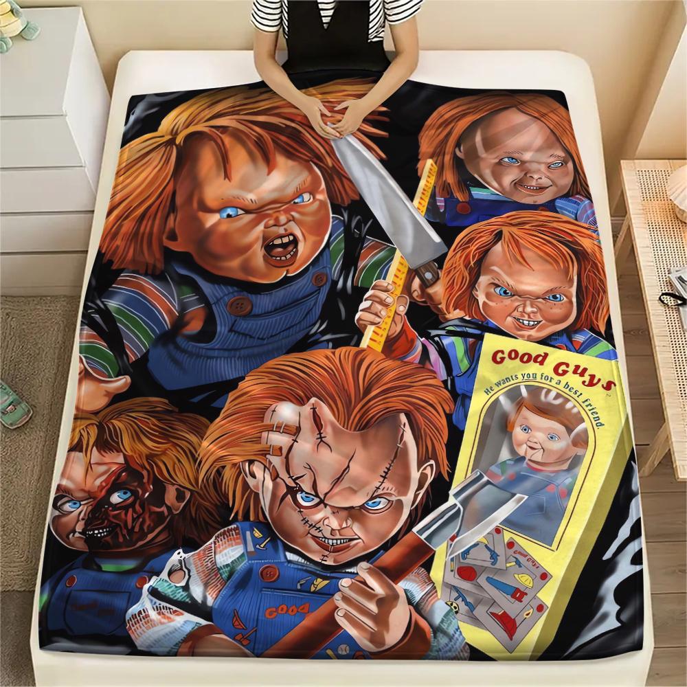 1Pc Chucky Print Flannel Blanket, High quality Comfortable for All Seasons, Home Decor, Warmth and Comfort, Perfect for Christmas Gifts