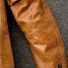 Natural Oil Waxed Cow Leather Jacket For Men Biker Clothes Yellow Soft Genuine Cowhide Coat Autumn
