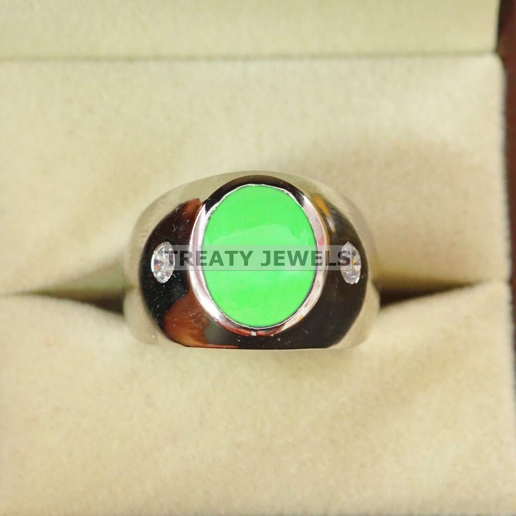 Anello da Uomo in Argento Sterling 925 con Pietra Preziosa di Giada Taglio Ovale #B141 JL375671575784