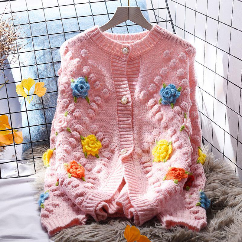 

Свитер пальто женский свободный кардиган осень японский возраст уменьшающий мягкий клейкий длинный рукав с круглым вырезом короткий вязаный кардиган свитер One Size розовый