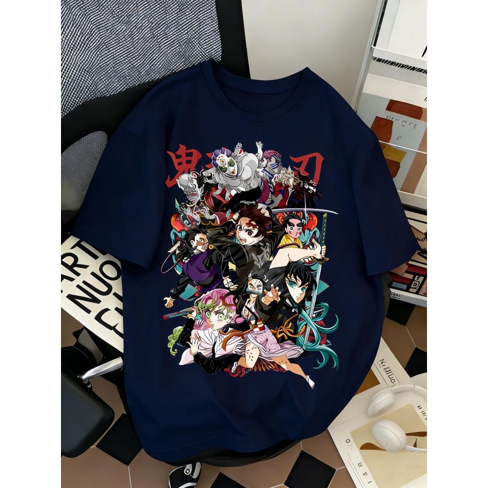Demon Slayer Summer Anime Printed Men Women T-shirt Casual Parent Child Top Fashion Harajuku Style Street Wear
