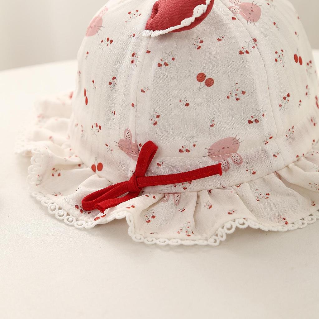 Baby Girls' Sun Protection Bow Bucket Hat - Spring/Summer Elastic Fisherman Style