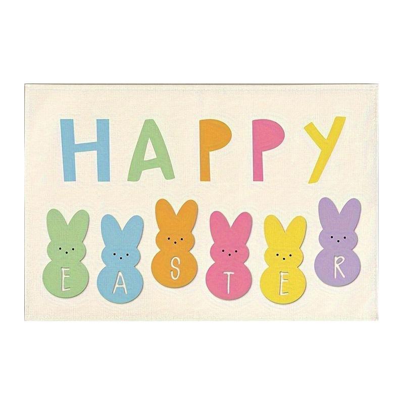 4pcs, Placemats, Square Happy Easter Theme Table Pads, Colorful Floral Cute Bunny Decorative Table Mat