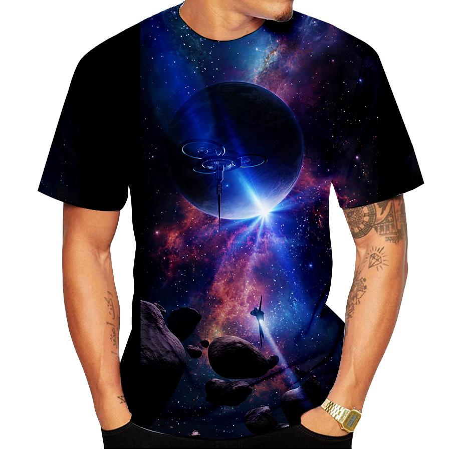 

Round Neck Colorful Galaxy Graphic 3D Printed Casual Short Sleeved Men s T-shirts - Soft Medium Stretch Polyester Fabric Summer Relaxed Fit Clothing XS