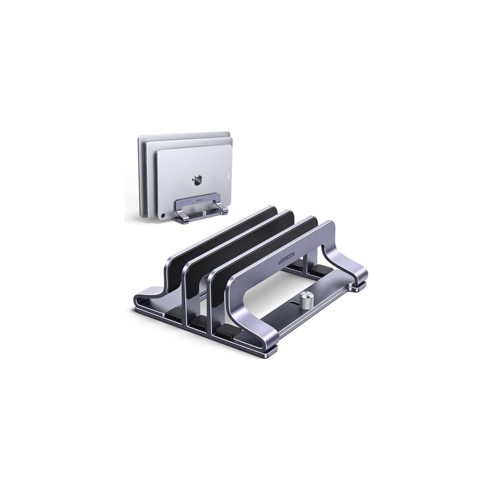 UGREEN Laptop Stand, Vertical, Holds 3 Laptops, Adjustable Width, Aluminum Alloy