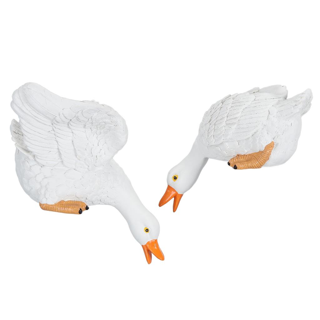 2pcs Drinking Duck Statue Waterproof Resin Duck Garden Landscape Figurines Decorative Outdoor