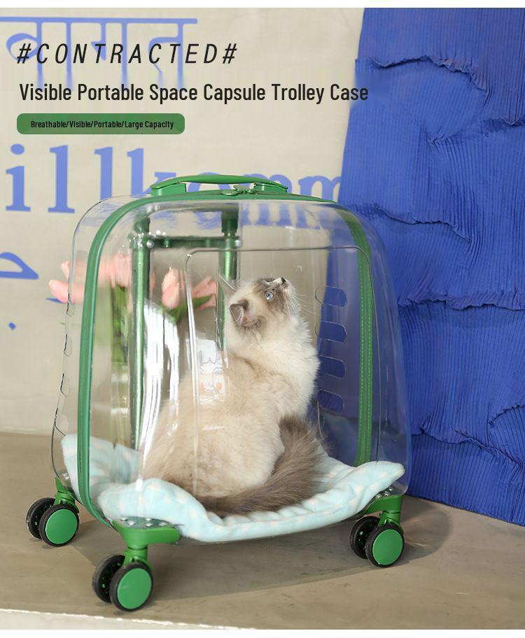 Transparent Pet Travel Suitcase & Stroller - Double-Layer, Airline-Approved for Cats & Dogs.