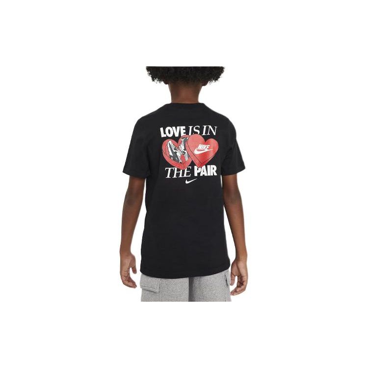 Nike Sportswear Letter Print Pattern Round Neck Knit Short Sleeve Kids Tops Black FN9639010