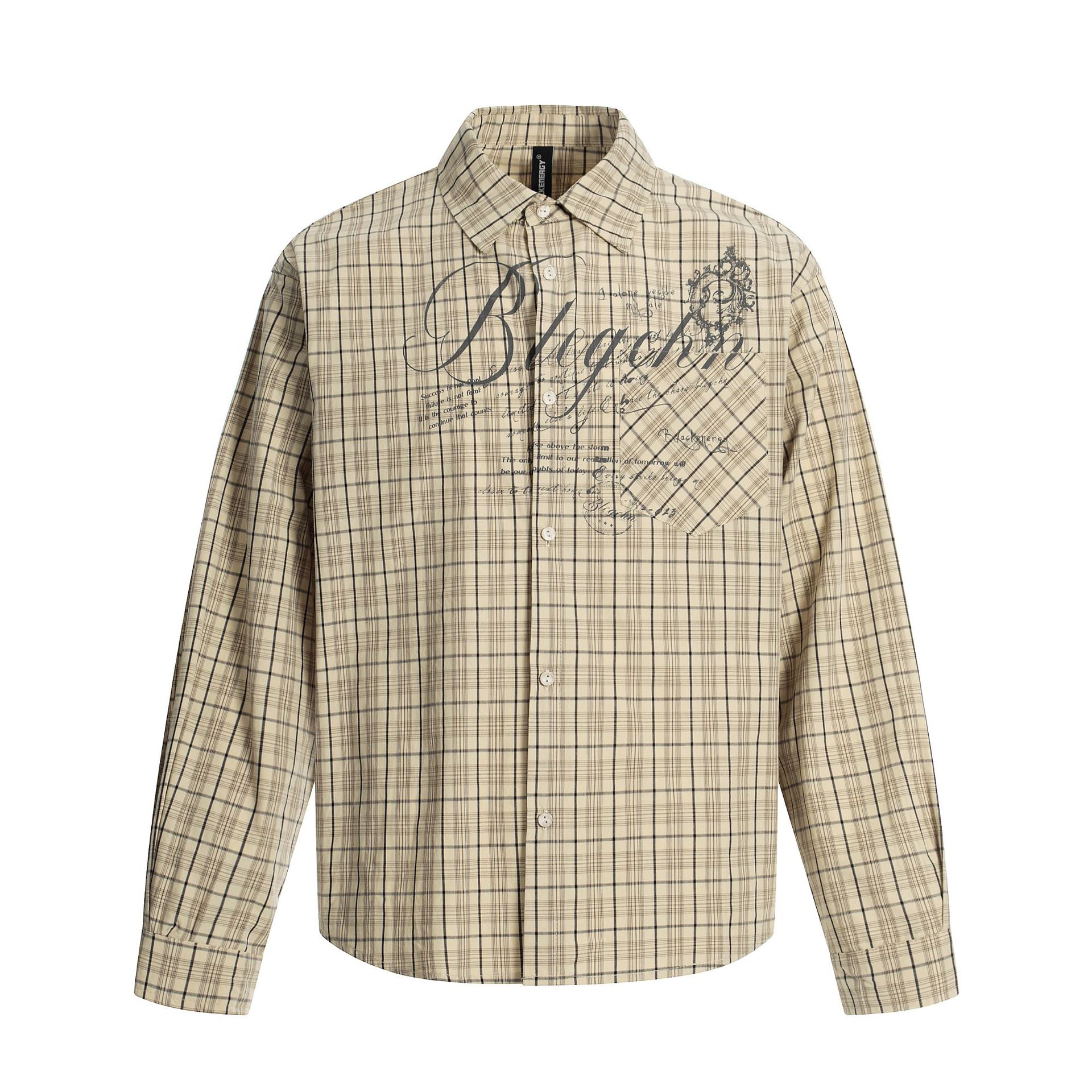 Men s American retro trendy dark graffiti plaid shirt casual shirt men s S