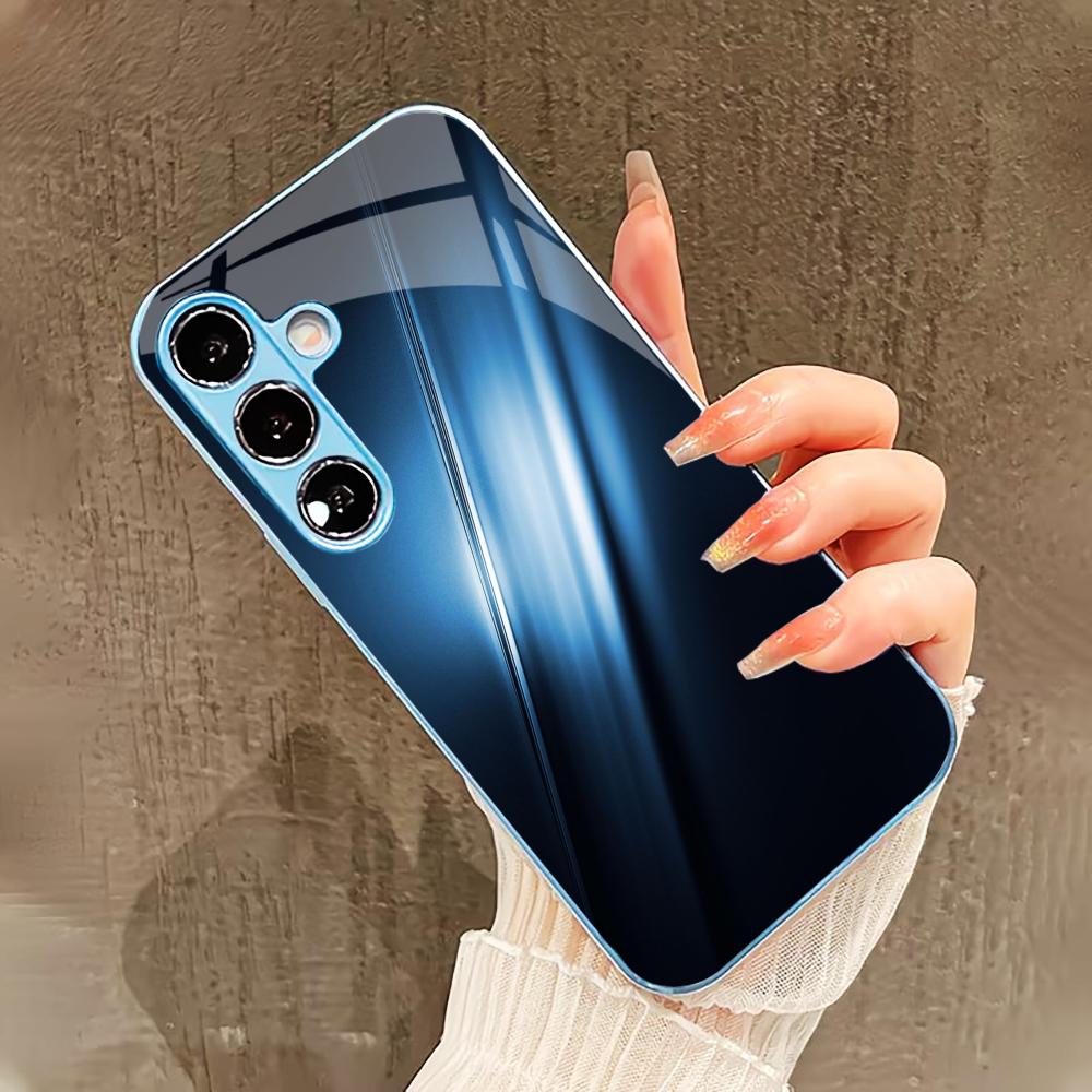 Deep Blue Business style PhoneCase for Samsung Galaxy S26 S25 S24 S23 S22 FE Ultra Plus Built-in glass feel bare machine Men