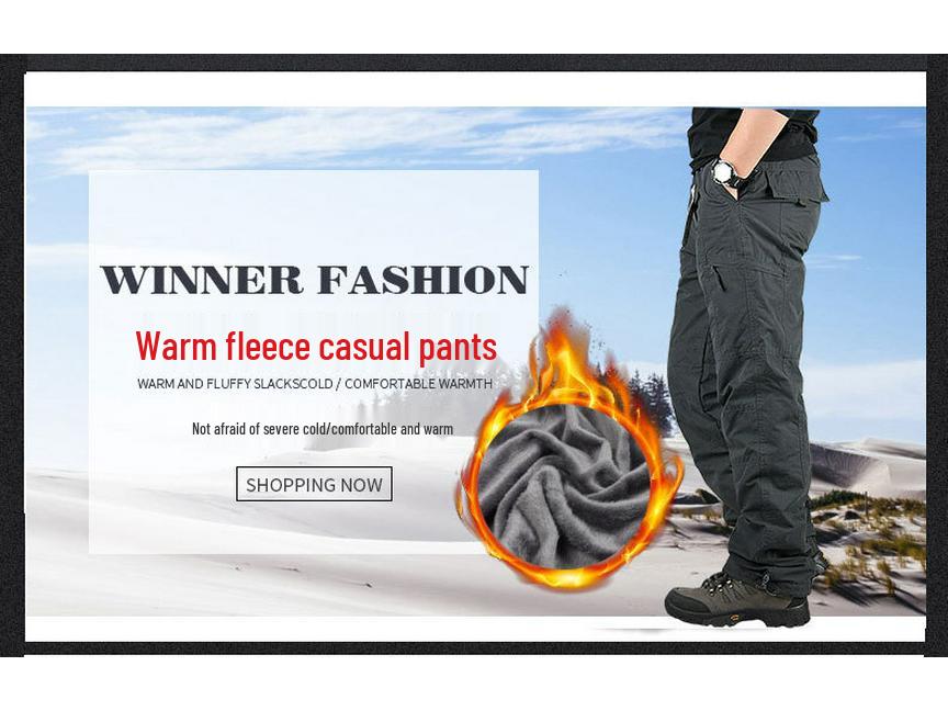 Men's Plus Velvet Thick Warm Cotton Casual Pants, Large Size - Autumn & Winter