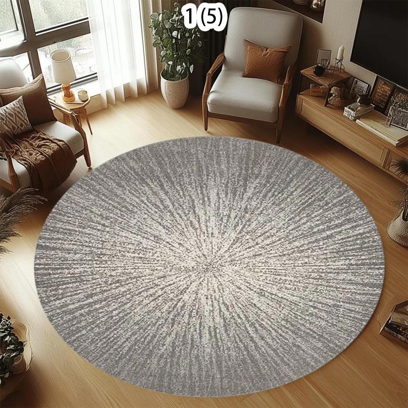 Minimalist Black White Gray Circular Carpet Geometric Circle Line Printed Carpet Living Room Bedroom Entrance Anti Slip Rug 100cm x 100cm