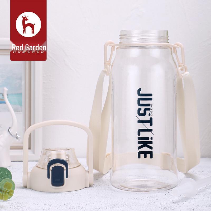 Portable Red Sports Water Bottle with Straw - Large Capacity, Pop-Up Lid, Single Layer, Outdoor Use