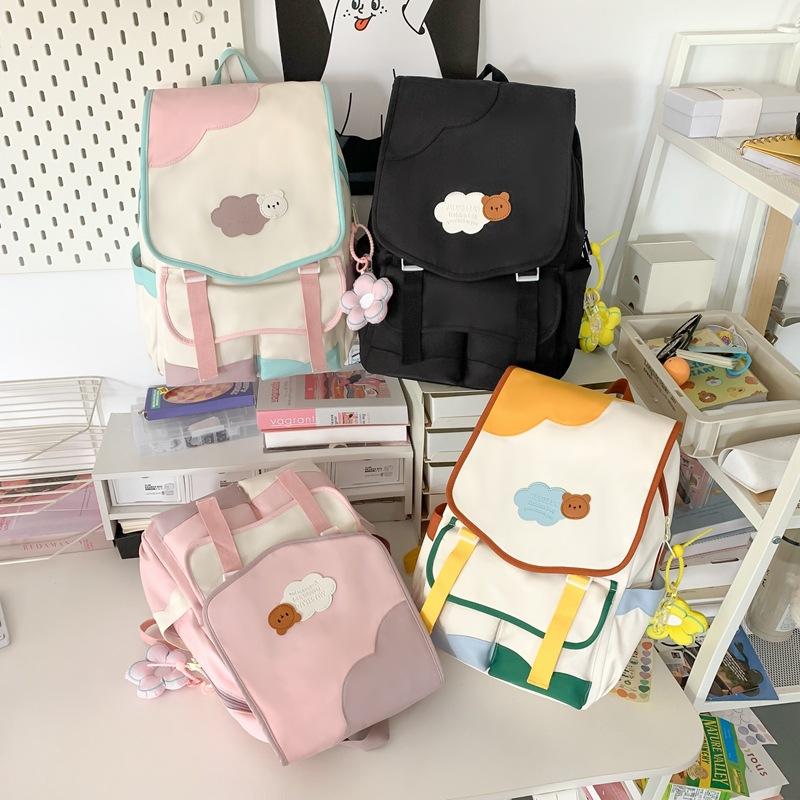 Schoolbag contrasting color cute backpack girls high value schoolbag female ins junior high school students light garden large capacity backpack