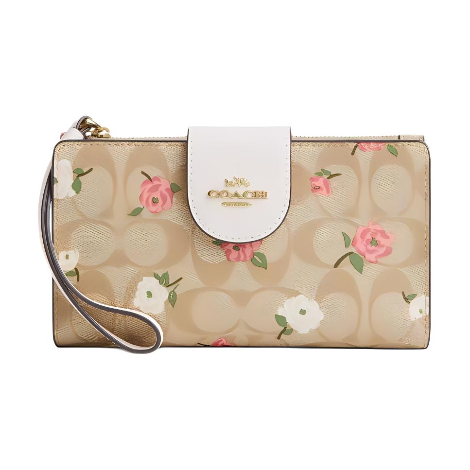 

Coach 18 Floral Print Logo Coated Canvas And Smooth Leather Wallet Women wallet Gold Light-Khaki Multicolor CR967-IMOTV Basic Set (Bag+Dust Bag)