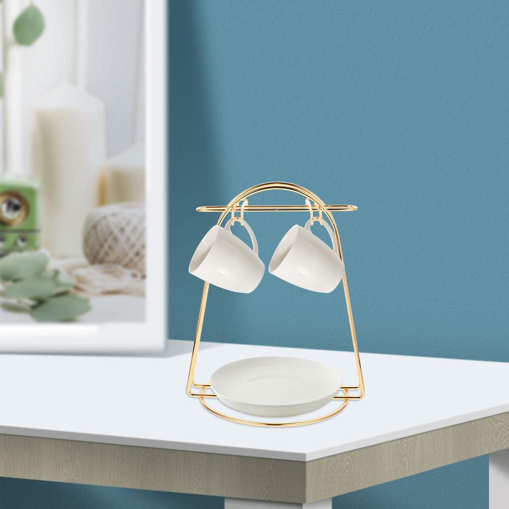 Mug and Saucer Draining Rack Iron Cup Holder Strong Loading Household Cup Bracket Compact Kitchen Organizer Easy Cleaning