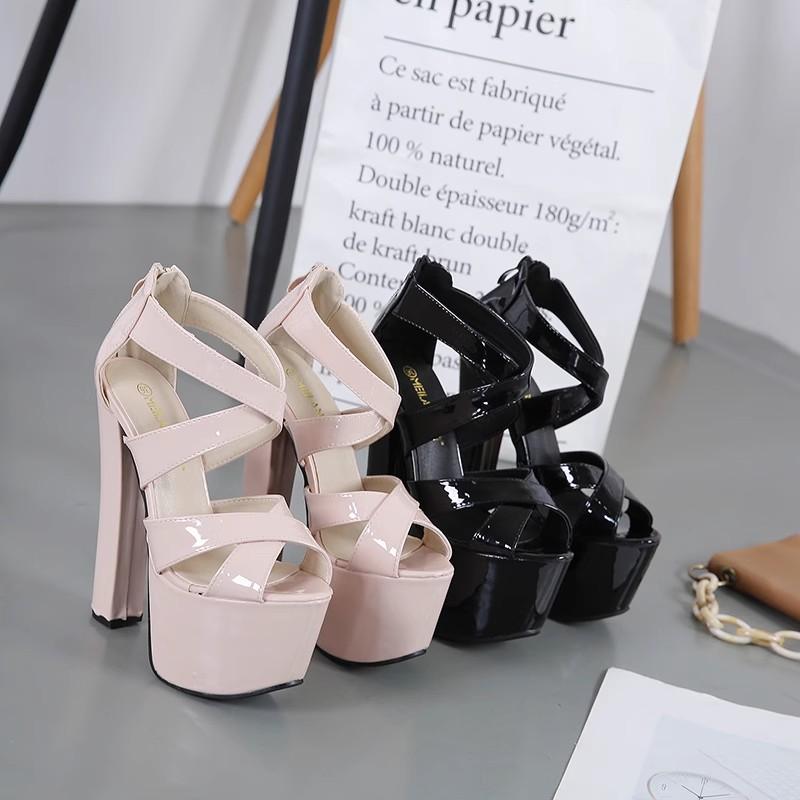 16CM Super High Heels Platform Women Sandals Fashion Black  Thick Bottom Wedges Female Sandals Sexy Peep Toe Rome Shoes