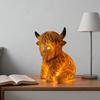 High Land Cow Nightlight Resin Miniature Figurine Desk Ornament Battery Powered for Farmhouse Tiered Tray Decors Gift