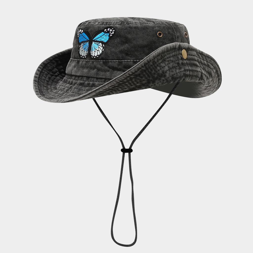Japanischer Stil Gewaschene Baumwolle Sonnenhut Damen Sommer Outdoor Wandern Camping Bergsteigen Hut Herren Angeln Sonnen Eimerhut Mit Seil