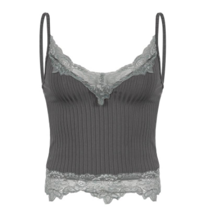 Lace Lace Splicing Pit Strip Deep Suspender Summer New Women's Clothing Exposed Navel Sexy Slim Fit Small Vest