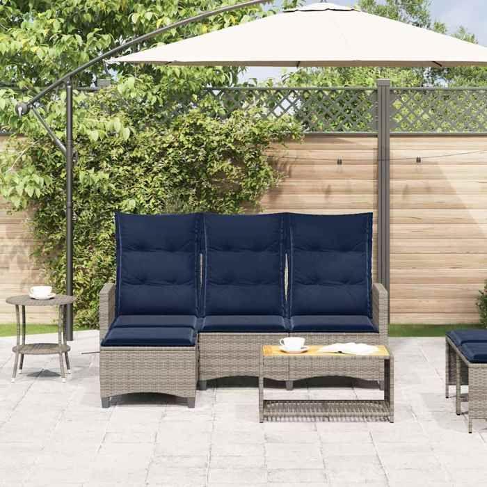 VidaXL Canapé de jardin inclinable coussins forme de L gris polyrotin, canapé d'extérieur, canapé de jardin inclinable, 4108244