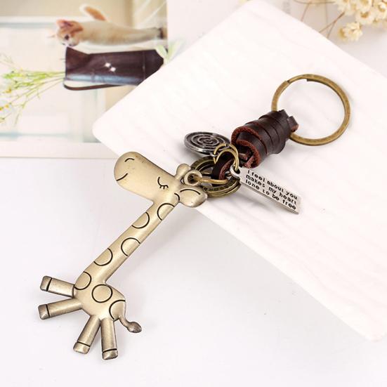 

Vintage Cute Giraffe Keychain Cow Leather Handbag Tote Purse Charm Key Chain