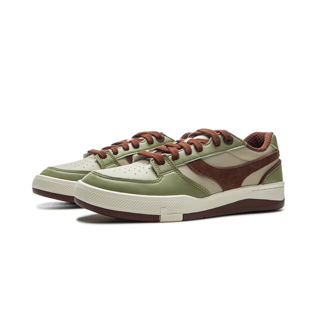 LiNing Comfortable Versatile Zhenrong 92S Non-Slip Shock Absorbing Low-Top Skate Shoes Men Sneakers Green Brown AEPU037-1