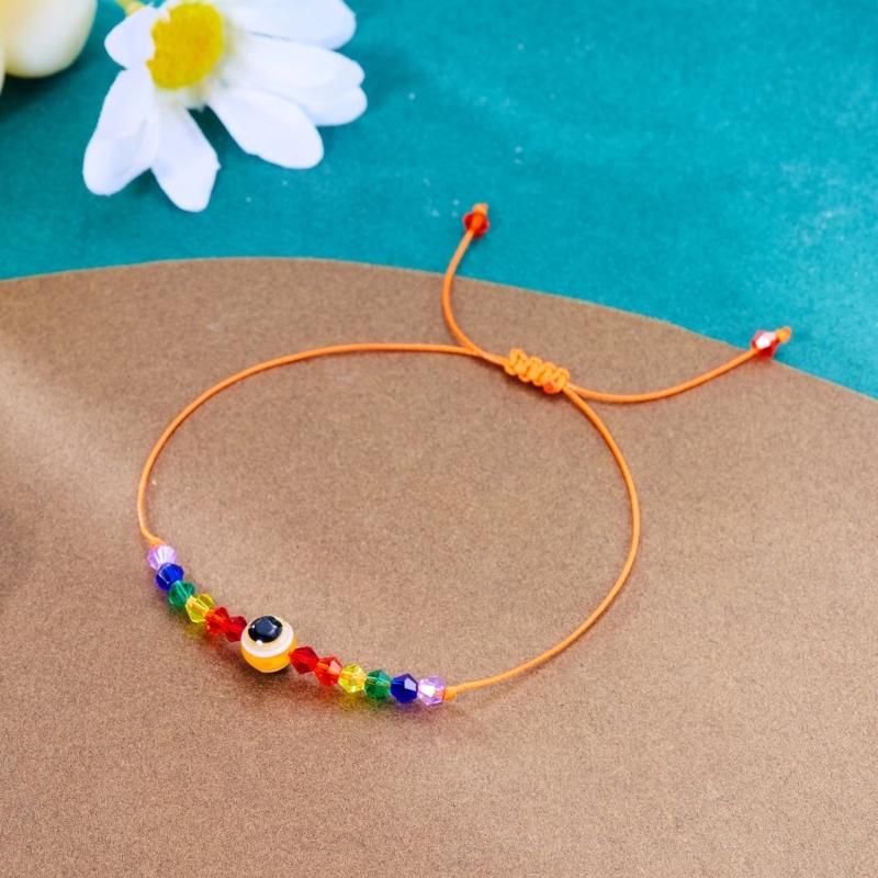 Handcrafted Rainbow Bead Bracelets Adjustable Size Knotted Rope Evil Eye Hanadchain Rainbow Bead Bracelets Women Girl