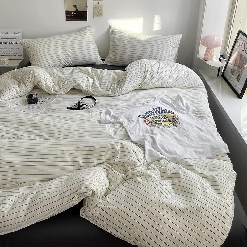 Bed Linen Bed Sheets Set Stripes Duvet Suit Cover Set Quilt Cover Bed Sheet Quilt Sets Queen Size Ins Blogger Comforter Sets