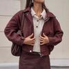Damen Retro Braunes Wildleder Lockerer Umlegekragen Lässige Jacke Mantel