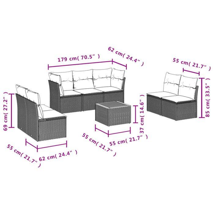 VidaXL Salon de Jardin avec Coussins 8 pcs, Canapés de Terrasse, Ensemble de Meubles de Patio, Mobilier d'Extérieur, Beige 3255897