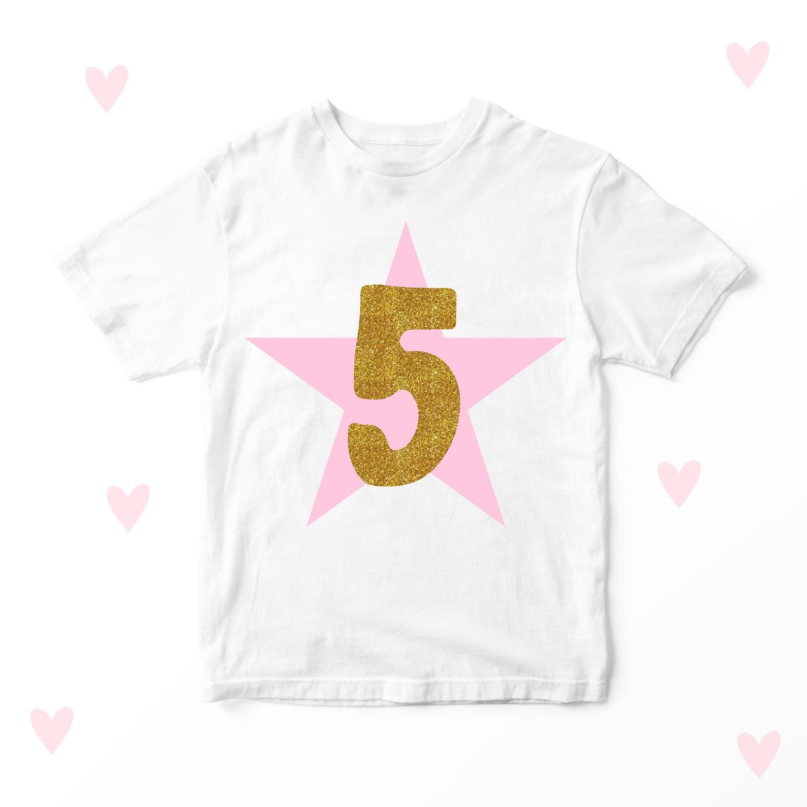 Glitter Birthday T-shirt Girls Kids Party Outfit Personalised Age Number Birthday Clothing 130