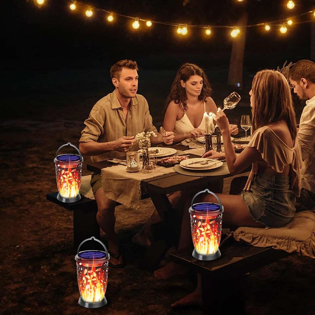Solar Lantern Flickering Flame Garden Light Hangable Hollow Lanterns For Backyard Walkway Driveway Balcony Fence Pool Deck