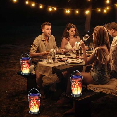 Solar Lantern Flickering Flame Garden Light Hangable Hollow Lanterns For Backyard Walkway Driveway Balcony Fence Pool Deck
