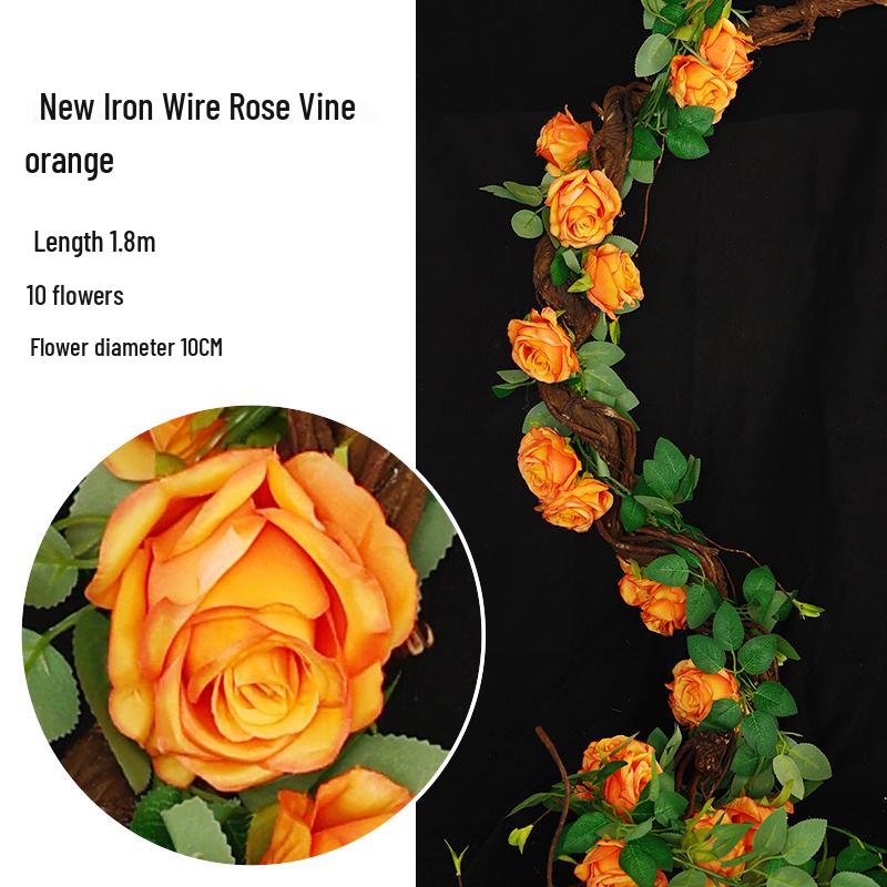 Rattan Plastic Rose Vine Artificial Flowers for Wedding Décor, Ceiling or Wall Hanging, and Air Conditioning Pipe Cover