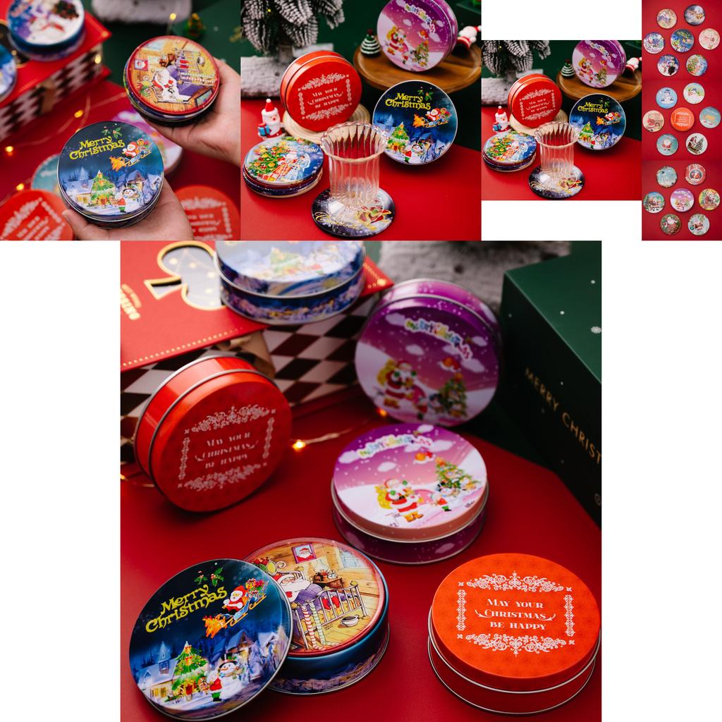 Lustige und farbenfrohe Untersetzer aus runden Blechdosen mit Cartoon-Druck, ideal für Weihnachtsdekorationen und Geschenke für Kinder