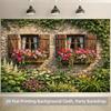 2D Vintage Ivy Wall Backdrop, Countryside Window with Flowers Party Background