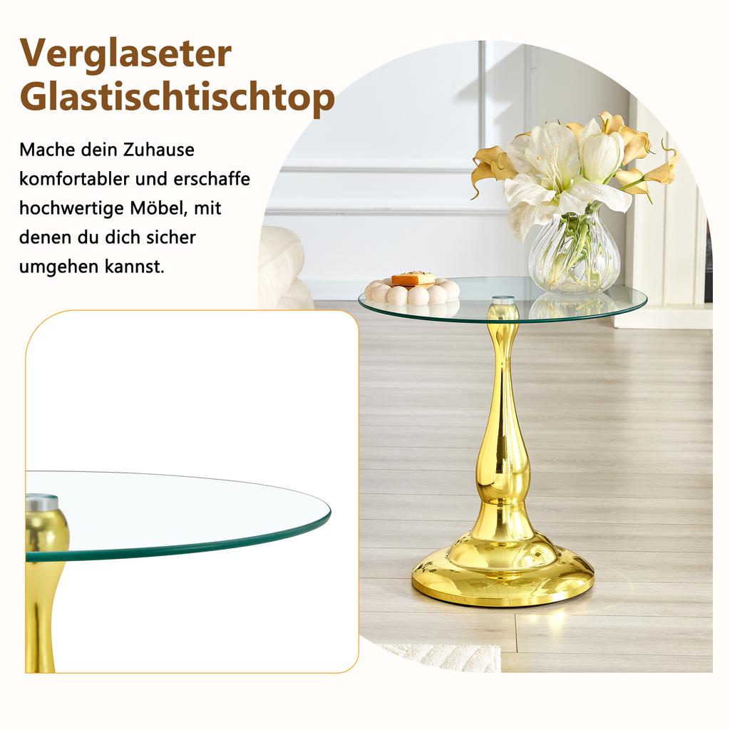 Round Glass Side Table Modern, Elegant Coffee Table with Tempered Glass Top & Stable Base, Compact Sofa Table for Living Room Bedroom (Table Only)