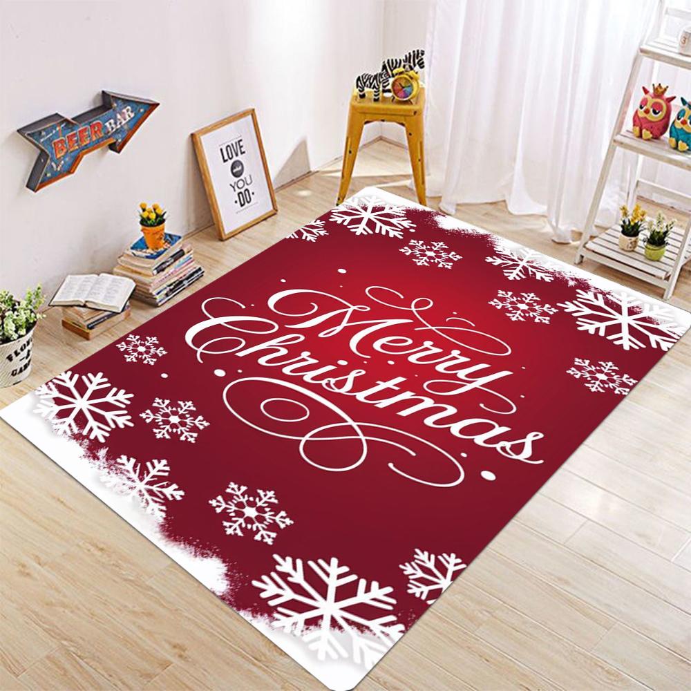 Christmas Happy New Year Elegant Calligraphy Carpet Reindeer Snowflake Rug for Home Decoration Red White Black Mat Bedroom Decor