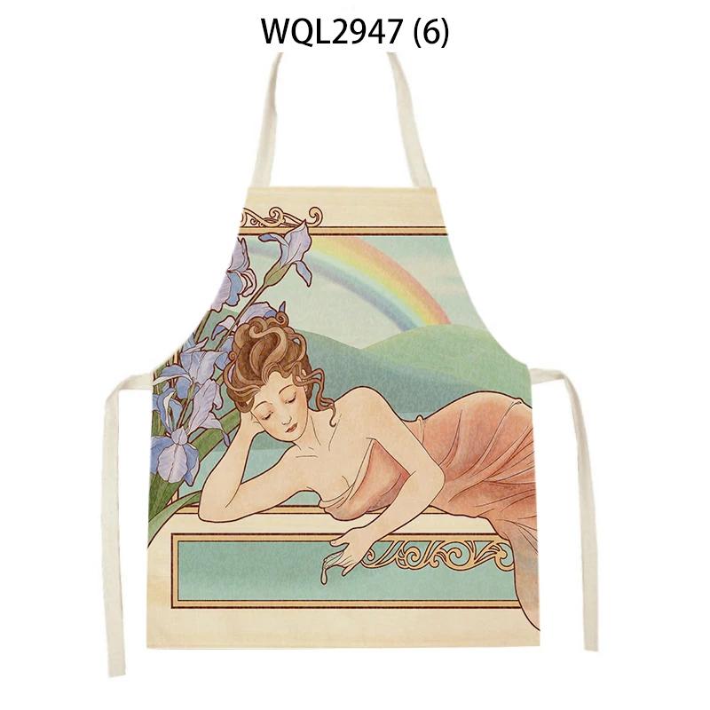 Flower Rabbit Beauty Pattern Kitchen Aprons for Women Men Linen Waist Bibs Household Cleaning Pinafore Home Cooking Apron