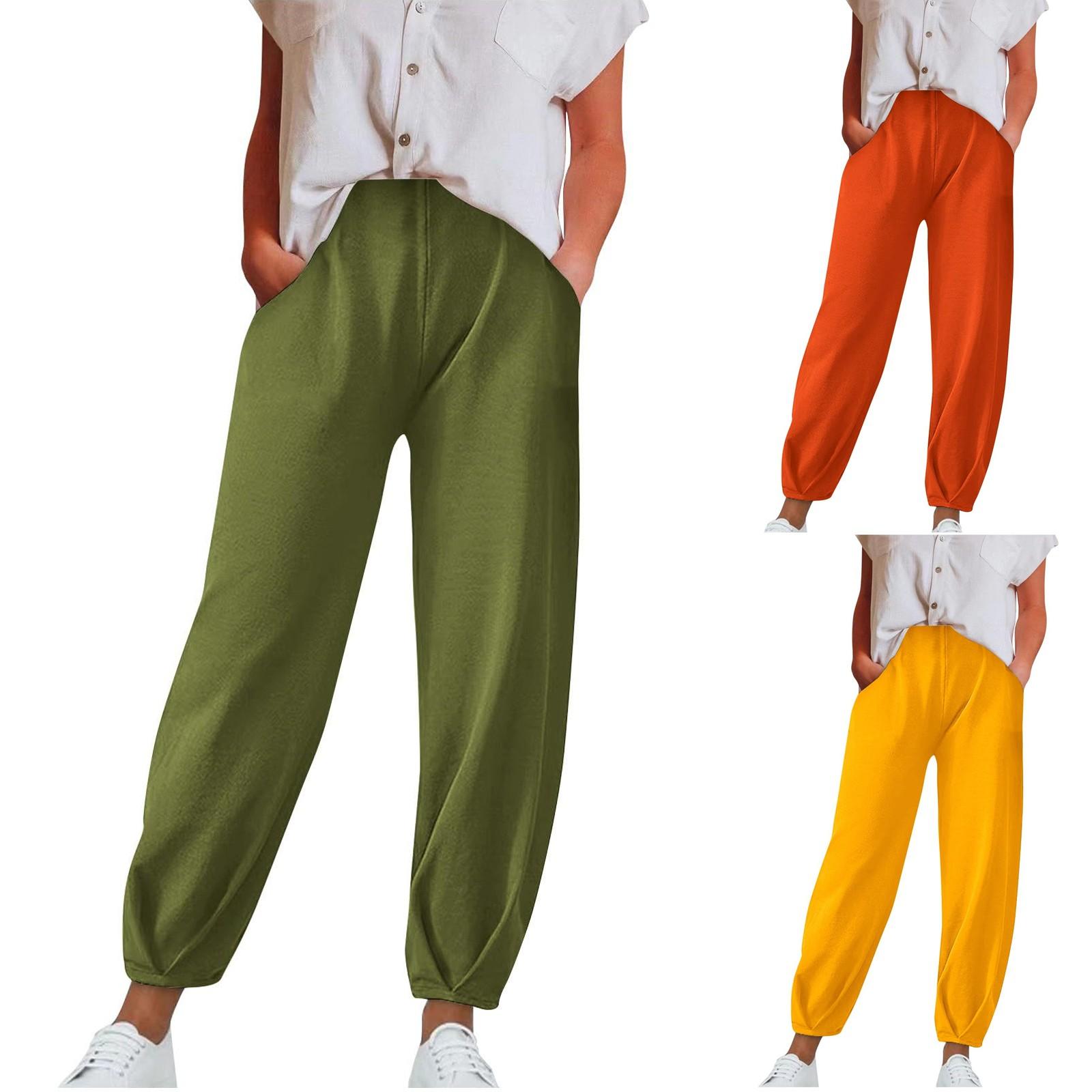 

Женские эластичные повседневные брюки с высокой талией и широкими длинными штанинами с карманами XS жёлтый