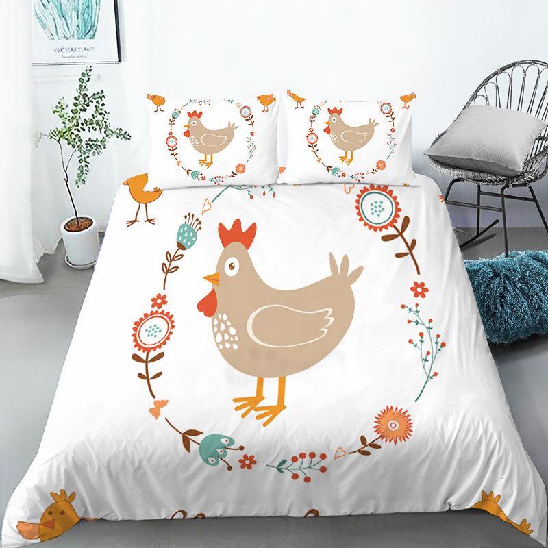 Funny Cartoon Animals Duvet Cover With Pillowcases Bear Chicken Rabbit Lions 3D Print Toddler Bedding Set For Kids Teens Decor