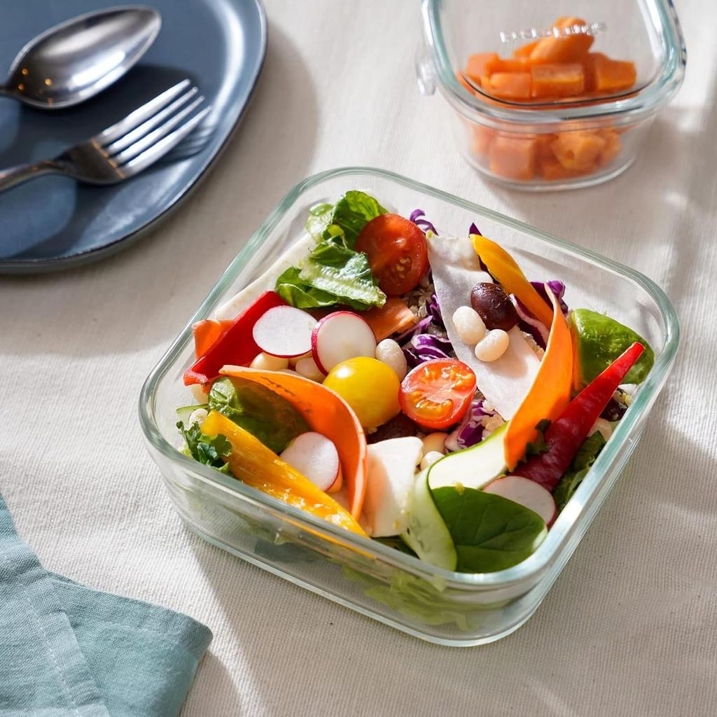 Iwaki Glass Storage Container Olive Green Square 4 Piece Set Pack Microwave Heat-resistant & PC-PRN4G41