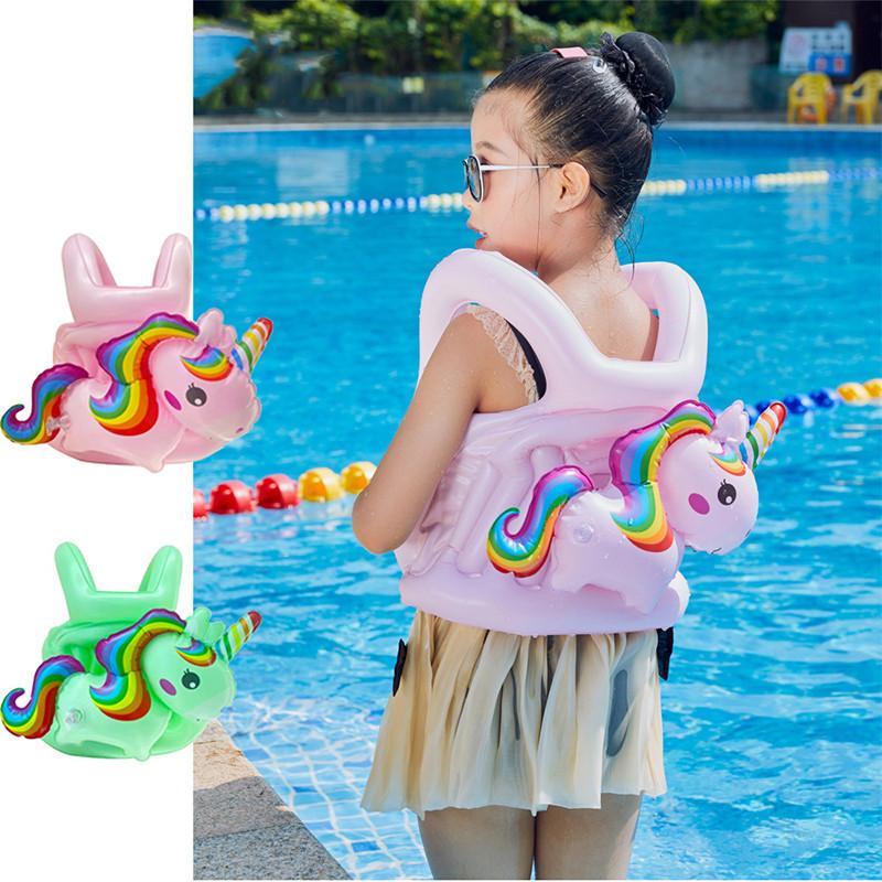 Rainbow Horse Childrens Inflatable Tank Top Swimming Suit Swimming Ring