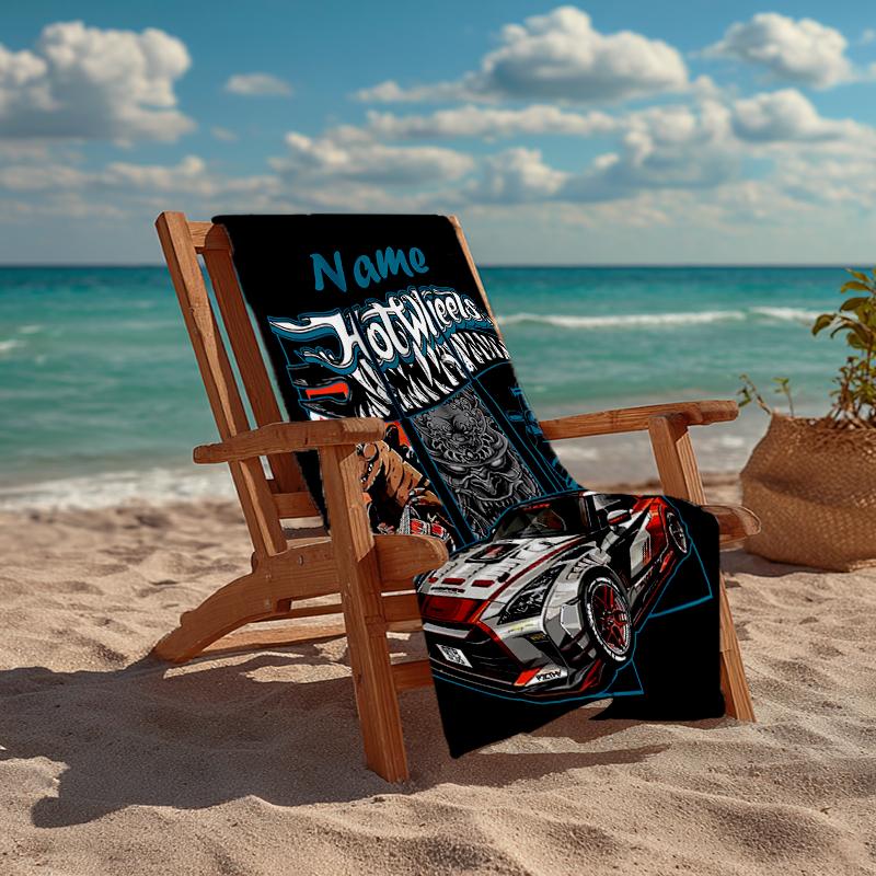 Custom Name Ultra-Soft Beach Towel with Racing Theme,Ideal for Pool - Camping, Diving - Perfect Travel Essential, Vibrant Beach Towel.