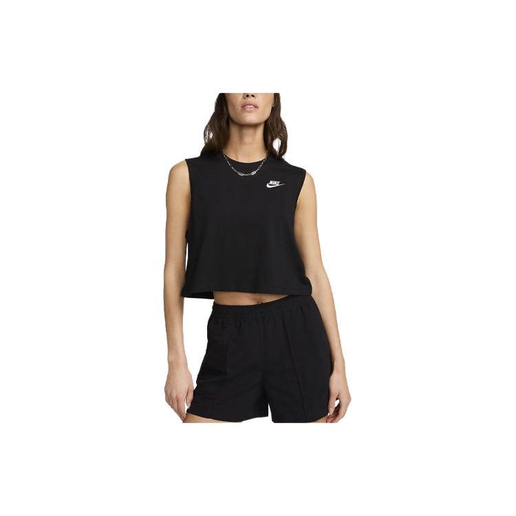 Nike Logo Embroidered Comfortable Round Neck Sports Vest Women tops Black FV5505-010 S